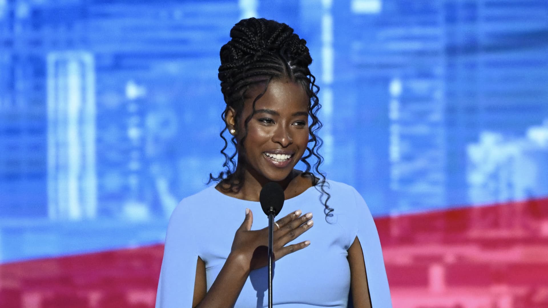 Amanda Gorman recites her new poem, “This Sacred Scene’ at DNC