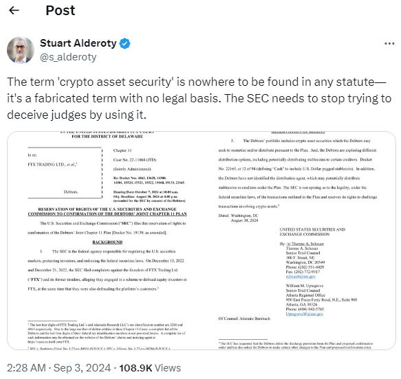 Ripple lawyer slams SEC use of ‘crypto asset security’