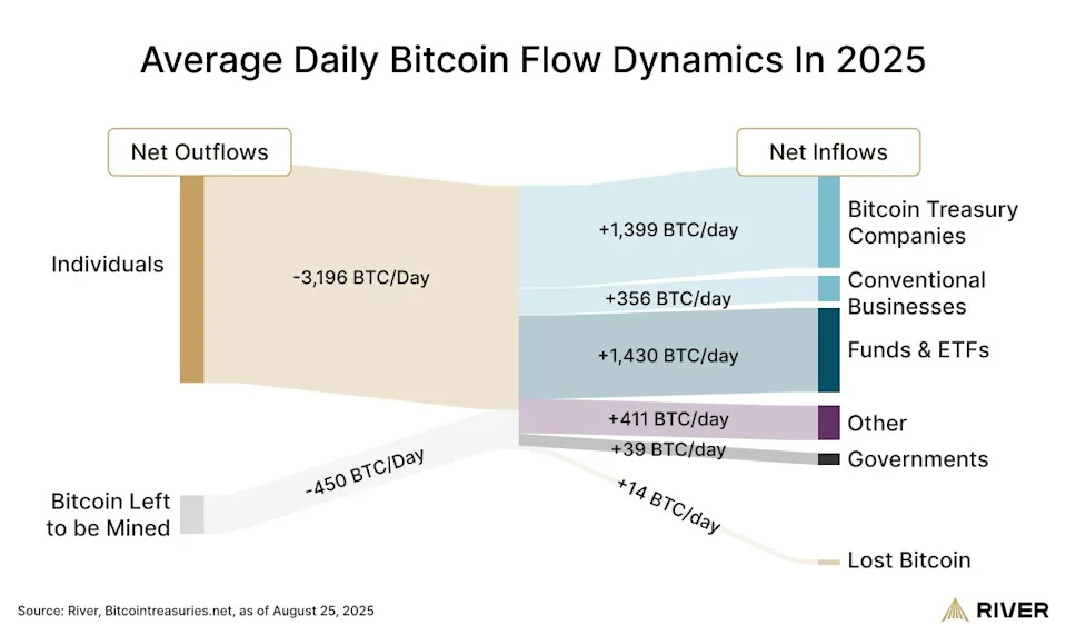 Businesses Are Absorbing Bitcoin at 4x the Rate It Is Mined, According to River’s Research